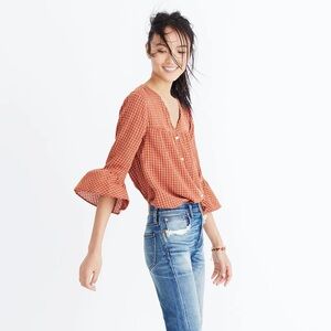 Madewell Veranda Bell-Sleeve Shirt in Windowpane, XS